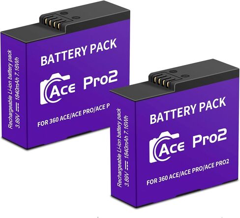 Ace Pro 2 Battery 2-Pack 1800mah Compatible for Insta360 Ace Pro/Ace Action Camera Upgrade Capacity 3.85V 1800mAh/6.93Wh, with USB-C Charging Cable in Kuwait