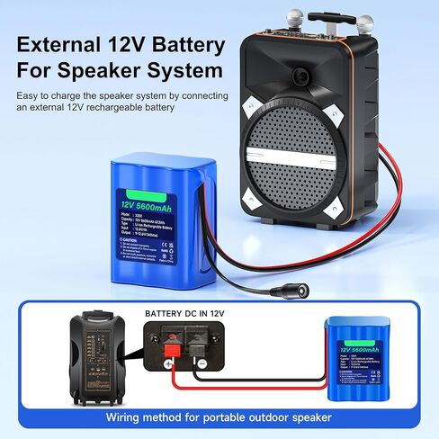 CITYORK 12V 5600mAh Lithium Battery with Charger, Bare Leads, 12V Rechargeable Battery Compatible with DIY Project, Speakers, Radio Box, RC Car, Robot, LED Light Strip, CCTV Camera, etc in Kuwait