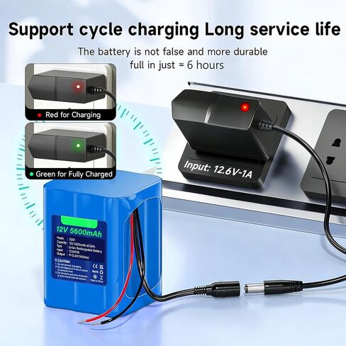 CITYORK 12V 5600mAh Lithium Battery with Charger, Bare Leads, 12V Rechargeable Battery Compatible with DIY Project, Speakers, Radio Box, RC Car, Robot, LED Light Strip, CCTV Camera, etc in Kuwait