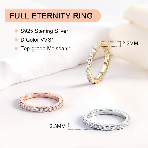 Moissanite Ring Wedding Bands for Women, Solid S925 Sterling Silver Eternity Rings Stackable Engagement Ring Set - D Color VVS1 Moissanite Jewelry - Birthday Mother’s Day Anniversary Christmas Gifts in Saudi Arabia
