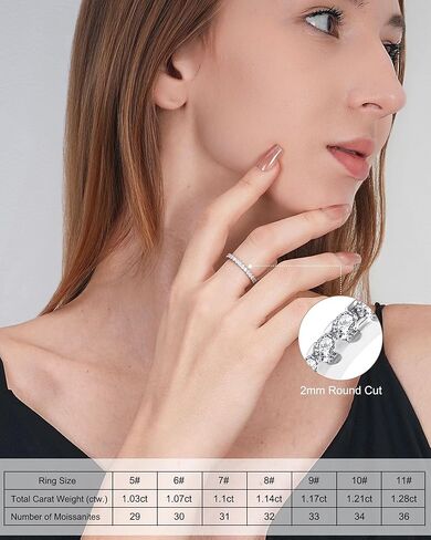 Moissanite Ring Wedding Bands for Women, Solid S925 Sterling Silver Eternity Rings Stackable Engagement Ring Set - D Color VVS1 Moissanite Jewelry - Birthday Mother’s Day Anniversary Christmas Gifts in Saudi Arabia