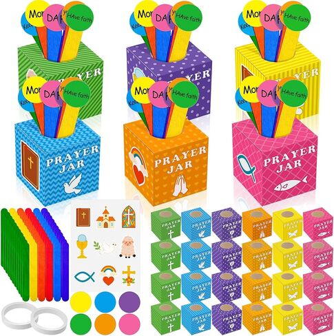 Motipuns 36 Set Prayer Box Craft Kits DIY Religious Prayer Jar with Wooden Stick DIY Family Handmade Paper Box for Home Church Activities Christian Party Favor Supplies in Saudi Arabia
