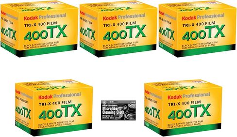 Kodak Professional Tri-X TX 400 Black and White Negative Film (35mm Roll Film, 24 Exposures) - 5-Pack with Cleaning Cloth in Kuwait