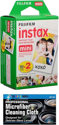مجموعة أفلام Fujifilm Instax Mini ذات العبوة المزدوجة الفورية مع قطعة قماش للتنظيف من الألياف الدقيقة in Kuwait