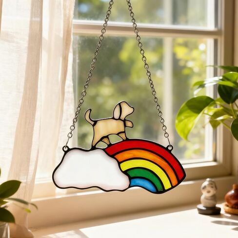 Colorful Acrylic Suncatcher, Pet Memorial Suncatcher for Hanging Window Decor, Crescent Moon Rainbow Maker Wall Art, Pet Sympathy Gift & Garden Ornament Indoor Outdoor Use (Colorful-3) in Saudi Arabia