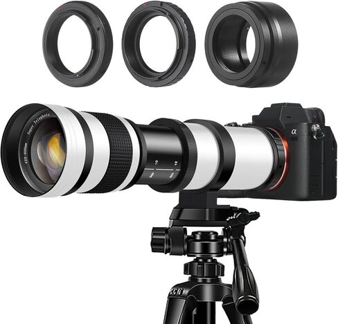 Upgrade 420-800mm f/8.3 Manual Telephoto Zoom Lens for Canon, Nikon, Sony Cameras, 3 Mount Telephoto Lens for Canon EF, Nikon F & Sony E-Mount, fits for EOS Rebel T7, D3500 (White) in Kuwait
