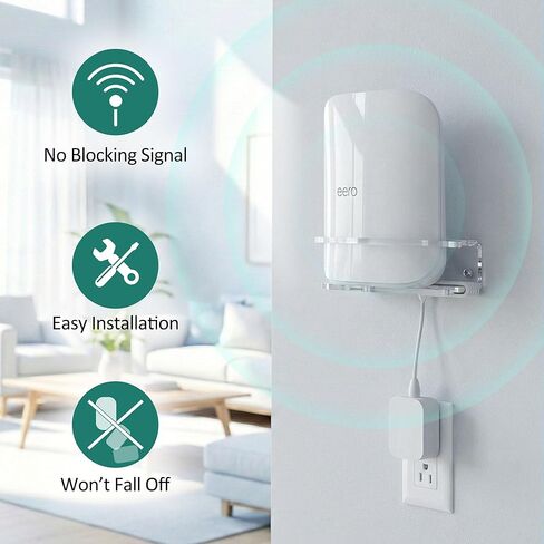 حامل حائط HomeMount مصنوع لهاتف eero Pro 7 - آمن ومستقر مع تصميم الدرابزين، متوافق مع eero Pro 7، مادة أكريليك متينة، سهل التركيب (قطعة واحدة) in Kuwait