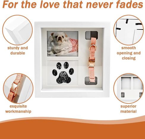 Pet Memorial Picture Frame, Pet Paw Print Impression Kit, Remembrance for Dogs & Cats-Shadow Box with Collar-Loss of Dog Bereavement Gift, 2 Customizable Displays, 9x9 Memorial Gift for Pet (Black) in Saudi Arabia