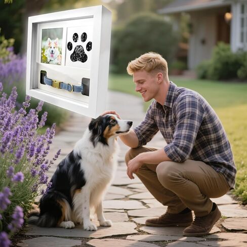 Pet Memorial Picture Frame, Pet Paw Print Impression Kit, Remembrance for Dogs & Cats-Shadow Box with Collar-Loss of Dog Bereavement Gift, 2 Customizable Displays, 9x9 Memorial Gift for Pet (Black) in Saudi Arabia