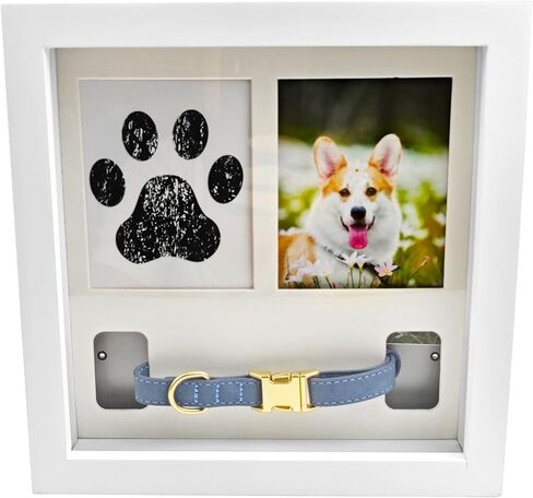 Pet Memorial Picture Frame, Pet Paw Print Impression Kit, Remembrance for Dogs & Cats-Shadow Box with Collar-Loss of Dog Bereavement Gift, 2 Customizable Displays, 9x9 Memorial Gift for Pet (Black) in Saudi Arabia