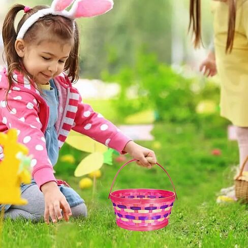 سلة عيد الفصح من Uptotop بمقبض، 3 قطع من سلال بيض عيد الفصح المصنوعة من الخيزران مع 5 ألوان من حشو الورق المجعد، مثالية لصيد بيض عيد الفصح والديكورات ومفضلات الحفلات وتقديم الهدايا in Kuwait
