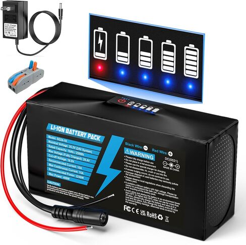 24V 10Ah Lithium Battery with LED Battery Indicator, 24V Rechargeable Battery with 29.4V 2A Charger, Cable Connector for DIY Projects, Boombox, Kids Ride On Cars in Saudi Arabia