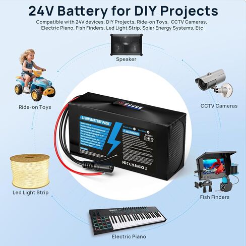24V 10Ah Lithium Battery with LED Battery Indicator, 24V Rechargeable Battery with 29.4V 2A Charger, Cable Connector for DIY Projects, Boombox, Kids Ride On Cars in Saudi Arabia