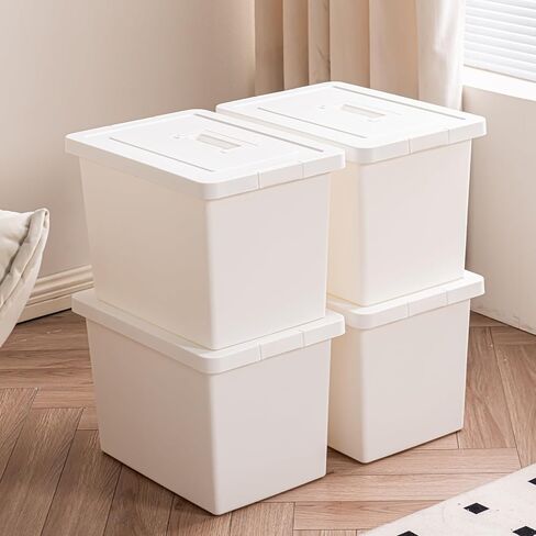 3 Extra Large Storage Bin with 4 Quiet 360° Swivel Casters - 55cm Tall Heavy Duty Organizer with Snap-On Lid, Dust-Proof Moisture-Proof, Stackable Design for Living Room, Bedroom, Study in Kuwait