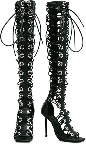 Women Gladiator Sandals High Heels Peep Toe Zipper Cut-Out Over The Knee in Saudi Arabia