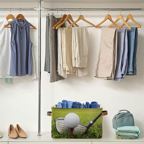 Sport Golf Ball Theme Storage Basket Bins, Decorative Baskets Storage Box Collapsible Storage Cubes Organizer with Handles for Nursery Shelf Closet Office Home Bedroom, 1 Pack in Kuwait