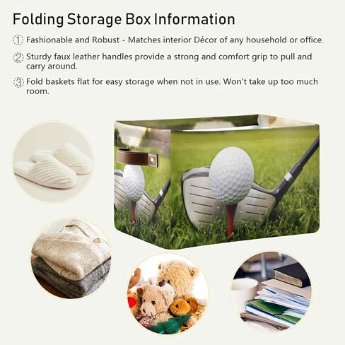 Sport Golf Ball Theme Storage Basket Bins, Decorative Baskets Storage Box Collapsible Storage Cubes Organizer with Handles for Nursery Shelf Closet Office Home Bedroom, 1 Pack in Kuwait