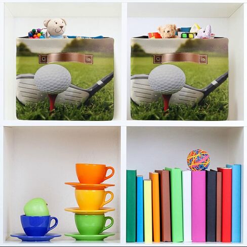 Sport Golf Ball Theme Storage Basket Bins, Decorative Baskets Storage Box Collapsible Storage Cubes Organizer with Handles for Nursery Shelf Closet Office Home Bedroom, 1 Pack in Kuwait