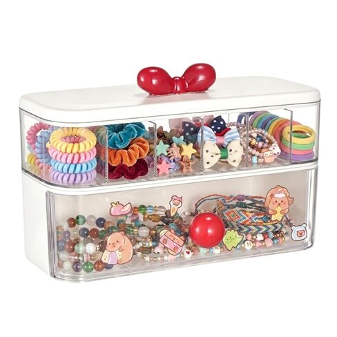 Rainme Hair Accessories Organizer for Girls, Clear Plastic Hair Bow Tie Clip Scrunchie Holder Organizer with Dividers Multi Purpose Storage Box Women Vanity Accessories for Caddy Box Bathroom Bedroom in Kuwait