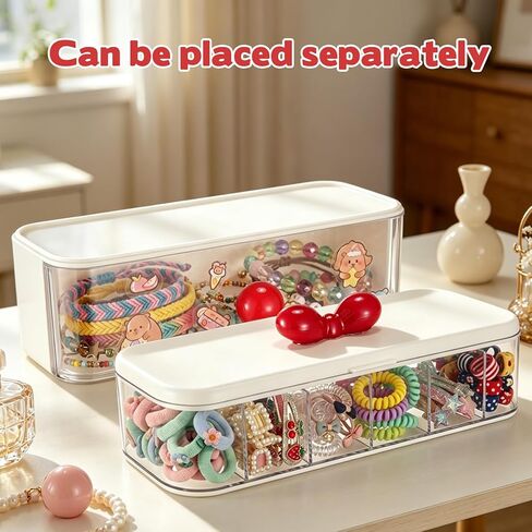 Rainme Hair Accessories Organizer for Girls, Clear Plastic Hair Bow Tie Clip Scrunchie Holder Organizer with Dividers Multi Purpose Storage Box Women Vanity Accessories for Caddy Box Bathroom Bedroom in Kuwait