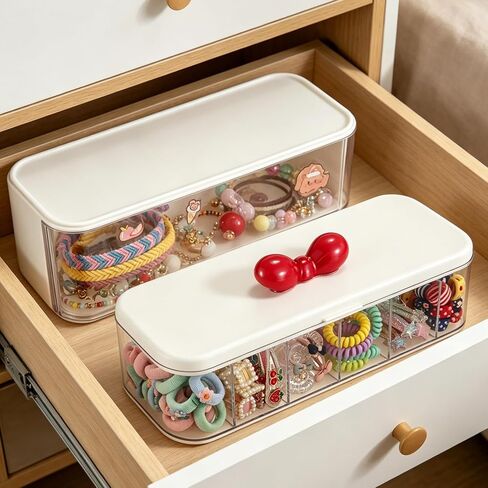 Rainme Hair Accessories Organizer for Girls, Clear Plastic Hair Bow Tie Clip Scrunchie Holder Organizer with Dividers Multi Purpose Storage Box Women Vanity Accessories for Caddy Box Bathroom Bedroom in Kuwait