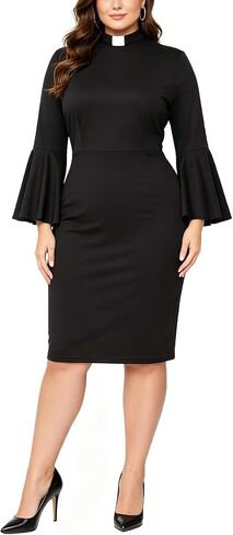 BPURB Church Dress for Women Plus Size Ruffle Bell Sleeve Flounce Clergy Pencil Dresses in Saudi Arabia