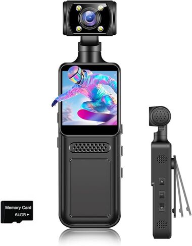 Body Camera with Audio and Video Recording, Mini Wearable Body Worn Cam Sports & Action Video Cameras with 64G Card. in Kuwait