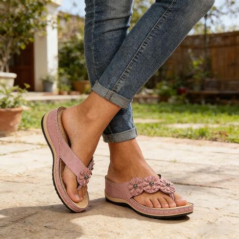 Orthopedic Sandals for Women Comfortable Slip-On Walking Sandals Summer Casual Flip Flops Wedges Arch Support in Kuwait