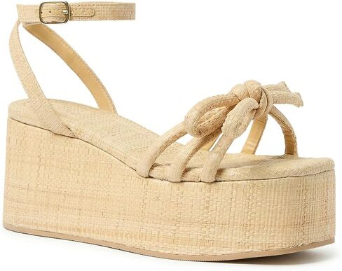 Women’s Raffia Platform Wedge Sandals with Bow Knot, Square Open Toe, Adjustable Ankle Strap, Woven Summer Vacation Beach Dressy Sandals in Kuwait