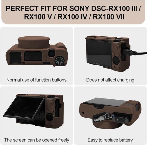 حافظة كاميرا لكاميرا Sony RX100 VII VI V IV III الرقمية، غطاء واقٍ من السيليكون الناعم مع غطاء عدسة قابل للإزالة، ملحقات كاميرا مقاومة للخدش (بني) in Kuwait