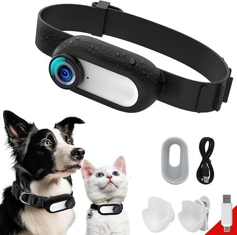 HD 1080P Cat Camera Collar with Video Record Wireless Mini Sport Cam Small Action Cameras,Body Camera for Pet Supplies/Stuff Outdoor/Inoor Birthday Gift No WiFi in Kuwait