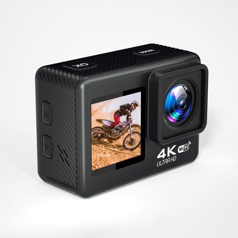 4K Action Camera - Dual Touch Screen, Underwater Sports Camera with WiFi, 170° Wide Angle,Vlogging Sports,Anti-Shake Long Battery Life - Free 64GB MicroSD Card in Kuwait