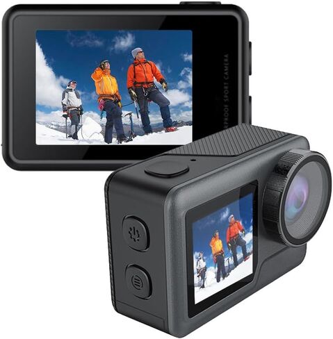 4K Action Camera - Dual Touch Screen, Underwater Sports Camera with WiFi, 170° Wide Angle,Vlogging Sports,Anti-Shake Long Battery Life - Free 64GB MicroSD Card in Kuwait