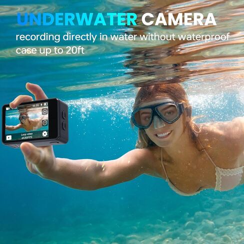 4K Action Camera - Dual Touch Screen, Underwater Sports Camera with WiFi, 170° Wide Angle,Vlogging Sports,Anti-Shake Long Battery Life - Free 64GB MicroSD Card in Kuwait