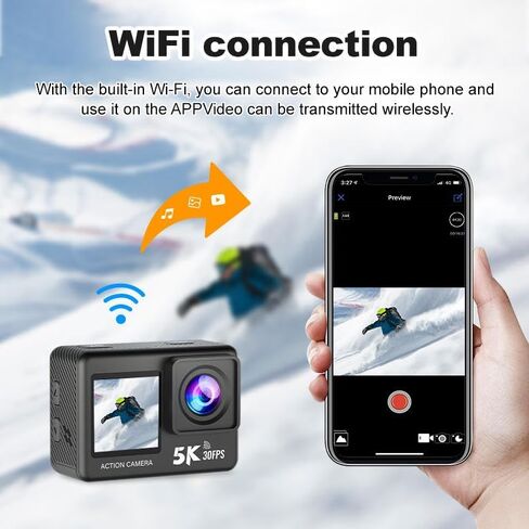 4K Action Camera - Dual Touch Screen, Underwater Sports Camera with WiFi, 170° Wide Angle,Vlogging Sports,Anti-Shake Long Battery Life - Free 64GB MicroSD Card in Kuwait
