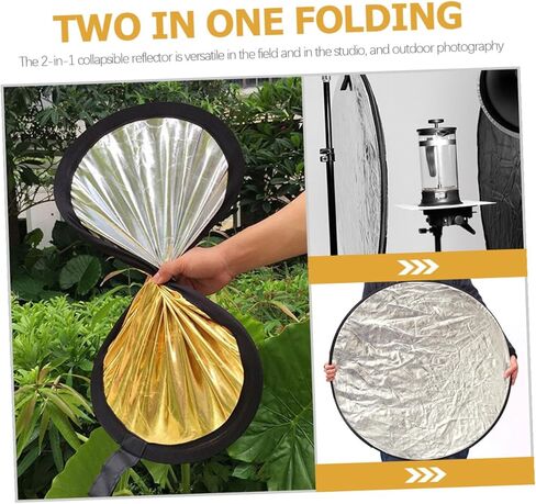 60cm Foldable Photography Light Modifier 2-in-1 Silver Gold Disc Light Reflector and Diffuser Portable Outdoor Photo Lighting Accessory for Studio and Portrait in Kuwait