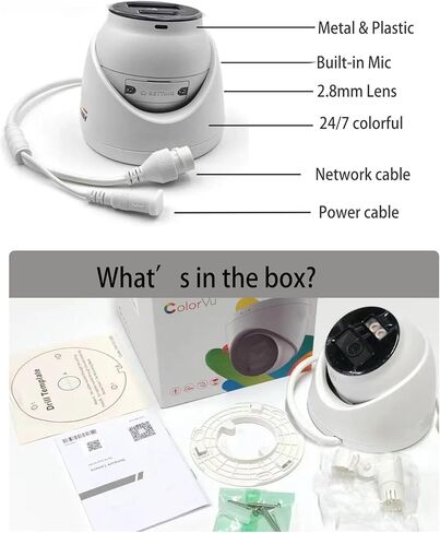 كاميرا DS-2CD1347G2-LUF 4MP Color Vu PoE IP Turret مع ميكروفون، اكتشاف الإنسان والمركبة، تصوير ملون 24/7، مقاومة للماء IP67، MicroSD 512 جيجابايت (غير متضمنة)، Hikconnect متوافق، إصدار عالمي in Kuwait