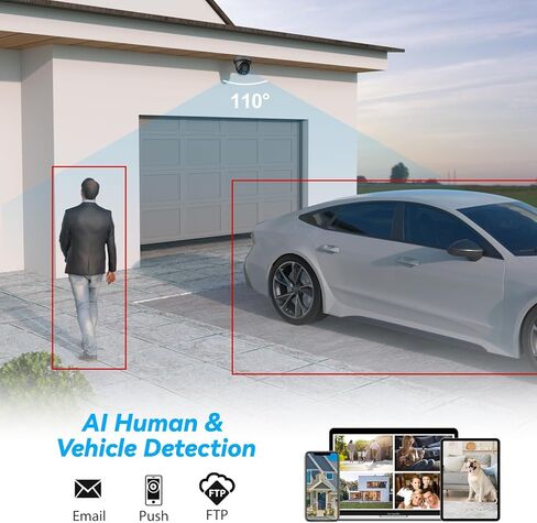 UNILOOK 4K 8MP PoE Security Camera, Turret IP Camera Outdoor Indoor Wired, 100ft Smart Color Night Vision, Human/Vehicle Detection, IP66, Built-in Audio, @20fps, Wide Angle, Full Metal, NDAA (Black) in Kuwait