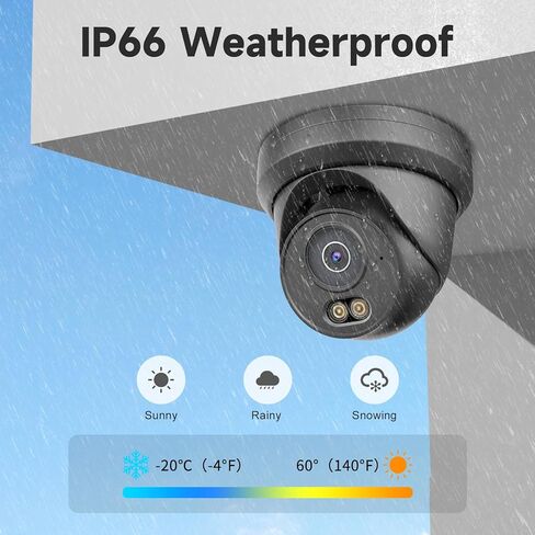 UNILOOK 4K 8MP PoE Security Camera, Turret IP Camera Outdoor Indoor Wired, 100ft Smart Color Night Vision, Human/Vehicle Detection, IP66, Built-in Audio, @20fps, Wide Angle, Full Metal, NDAA (Black) in Kuwait