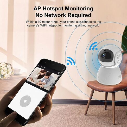 Indoor Security Camera, 1080P HD, 360°Motion Detection, Color Night Vision, 1-Way Audio Siren, Cloud/SD Storage, 2.4G WiFi in Kuwait