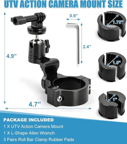 حامل تثبيت بمشبك كاميرا ألومنيوم UTV يناسب GoPro Hero 13 12 11 10 9 8 7 6 5 4 3 DJI Osmo Arlo Akaso EK7000 Insta360 Cams، مشابك شريط لف 1-2 بوصة لـ SXS Polaris Ranger Can-Am CF Moto in Kuwait