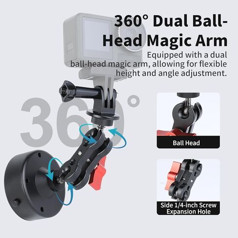 حامل كأس شفط UTEBIT لحامل Gopro للسيارة، حامل كأس شفط لكاميرا الحركة مع ذراع سحري برأس كروي، نافذة السيارة قابلة للتعديل 360 درجة والزجاج الأمامي، حامل هاتف السيارة المغناطيسي الكهربائي، أسود in Kuwait