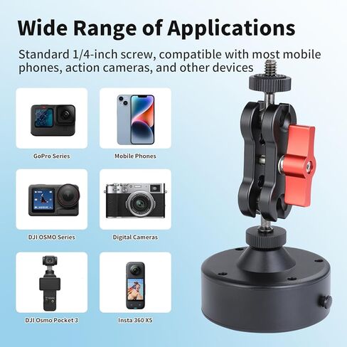 حامل كأس شفط UTEBIT لحامل Gopro للسيارة، حامل كأس شفط لكاميرا الحركة مع ذراع سحري برأس كروي، نافذة السيارة قابلة للتعديل 360 درجة والزجاج الأمامي، حامل هاتف السيارة المغناطيسي الكهربائي، أسود in Kuwait
