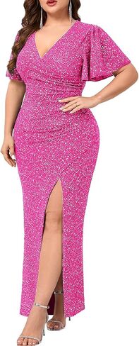Plus Size Formal Dress High Slit Wrap Wedding Guest Sparkly Evening Wedding Guest Cocktail Gala Party in Saudi Arabia