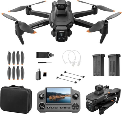 طائرة بدون طيار GPS مع كاميرا ثلاثية HD 1080P وشاشة تحكم عن بعد 5G، تجنب عوائق الليزر بزاوية 360 درجة ونظام تحديد المواقع العالمي للإرجاع التلقائي والتصوير الجوي القابل للطي RC Quadcopter V918 MAX Hobby Drone للبالغين مع بطاريتين in Kuwait
