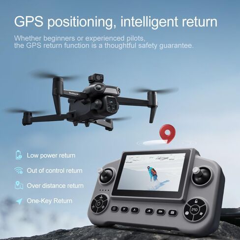 طائرة بدون طيار GPS مع كاميرا ثلاثية HD 1080P وشاشة تحكم عن بعد 5G، تجنب عوائق الليزر بزاوية 360 درجة ونظام تحديد المواقع العالمي للإرجاع التلقائي والتصوير الجوي القابل للطي RC Quadcopter V918 MAX Hobby Drone للبالغين مع بطاريتين in Kuwait