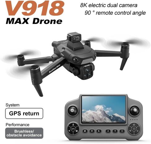 طائرة بدون طيار GPS مع كاميرا ثلاثية HD 1080P وشاشة تحكم عن بعد 5G، تجنب عوائق الليزر بزاوية 360 درجة ونظام تحديد المواقع العالمي للإرجاع التلقائي والتصوير الجوي القابل للطي RC Quadcopter V918 MAX Hobby Drone للبالغين مع بطاريتين in Kuwait