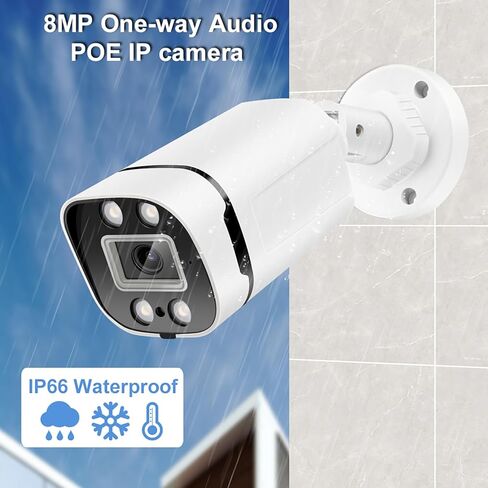 8MP 4K POE IP Security Camera Bullet Surveillance Onvif Camera Waterproof Outdoor Indoo AI Human Detection,Color/IR Night Vision 110° Wide Angle 2.8mm Lens,Built-in Mic,Need Works with PoE NVR in Kuwait
