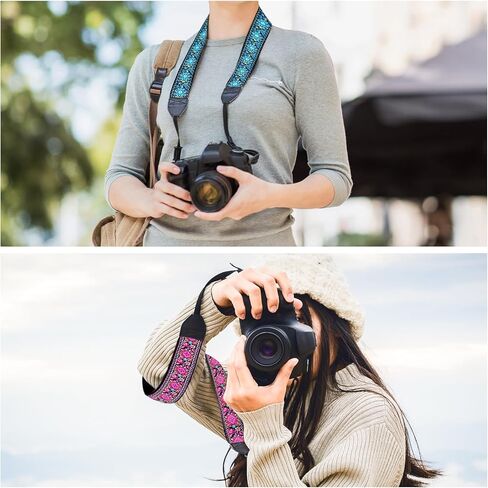 2-Pack Camera Strap for Canon, Wide, Leather and Suede Padded with Floral Embroidery Other DSLR and Mirrorless Cameras in Kuwait