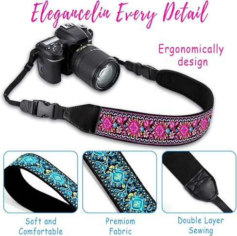 2-Pack Camera Strap for Canon, Wide, Leather and Suede Padded with Floral Embroidery Other DSLR and Mirrorless Cameras in Kuwait